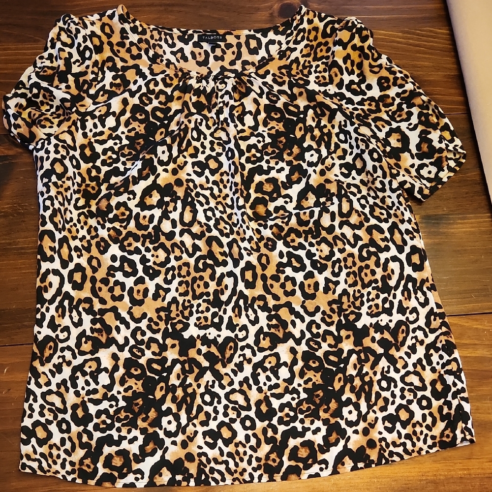 Talbots Animal Print Blouse - Black and Tan